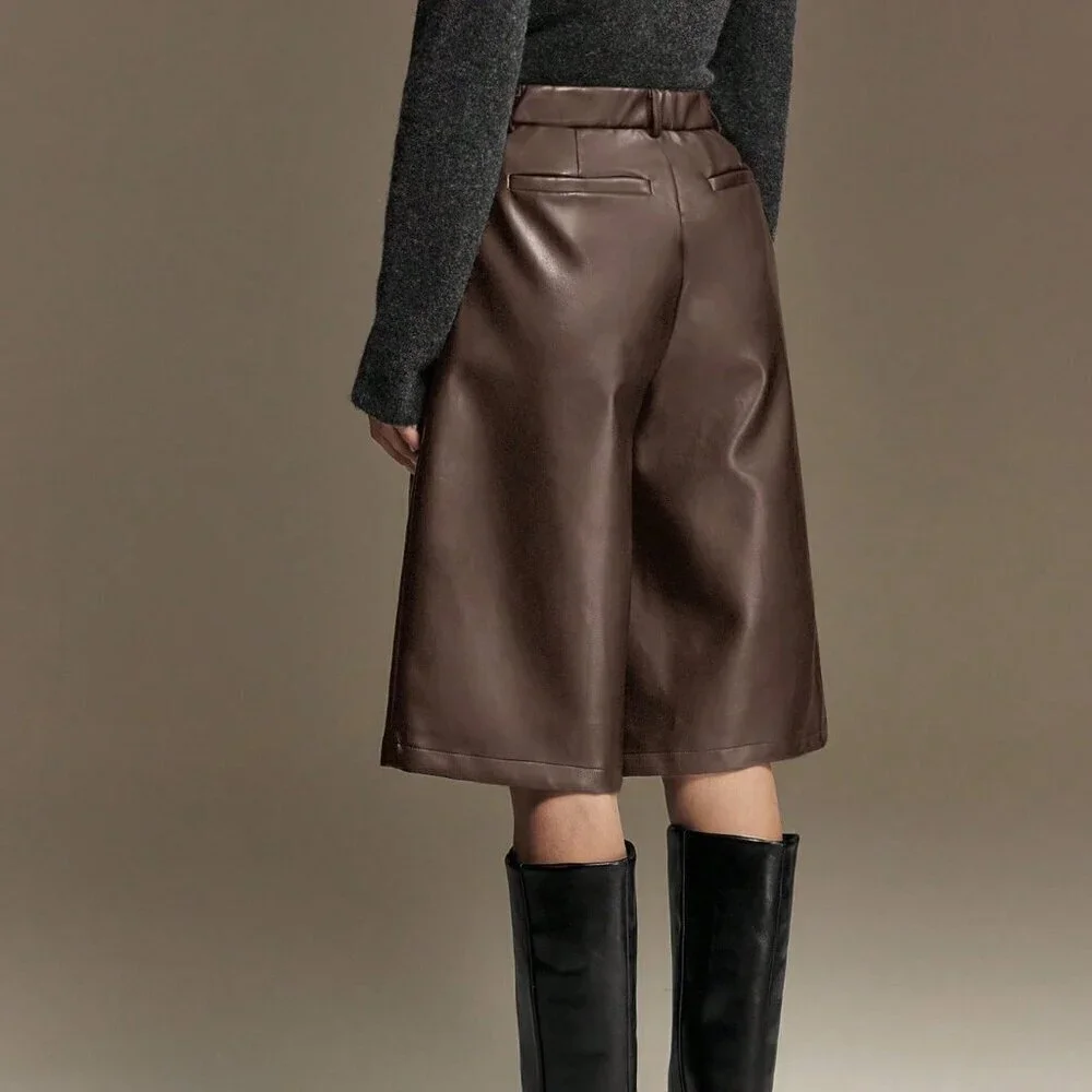 Brown Casual Women's Wide Leg Shorts